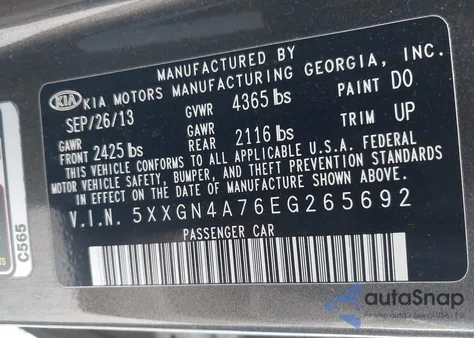 2014 Kia Optima Ex from USA, damaged, VIN 5XXGN4A76EG265692